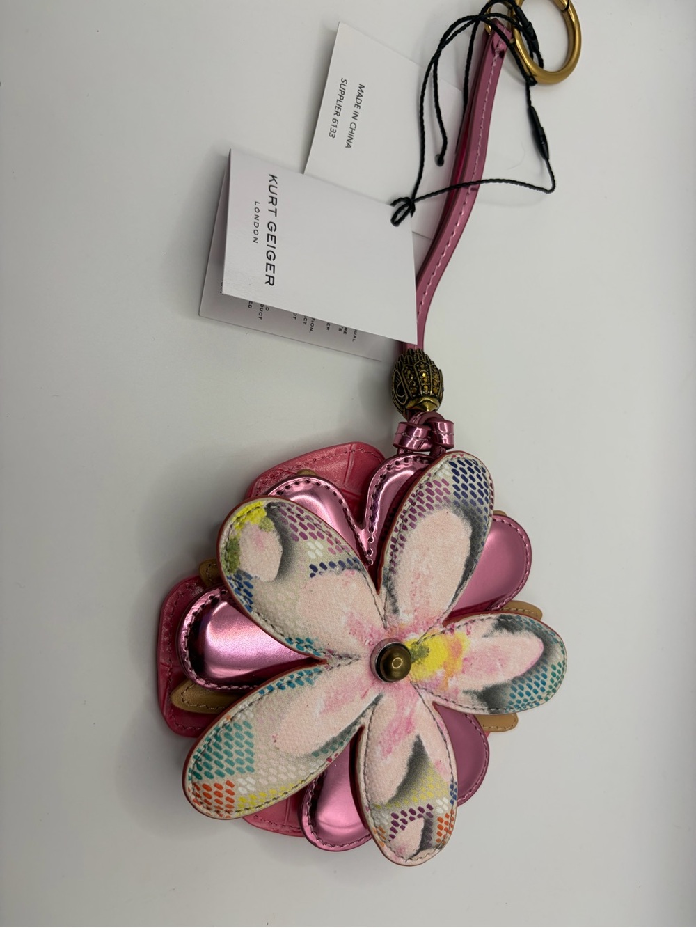 Kurt Geiger Metallic Pink Multicolor Floral Charm